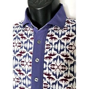 Greyson Men's Wolf Labyrinth Contrast Polo Shirt Artic Size‎ Small